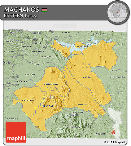 Savanna Style 3D Map of MACHAKOS
