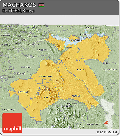 Savanna Style 3D Map of MACHAKOS