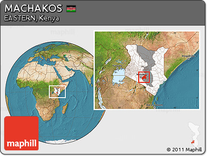 Satellite Location Map of MACHAKOS, highlighted country, highlighted parent region, within the entire country