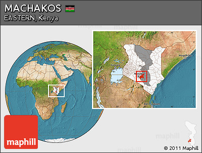 Satellite Location Map of MACHAKOS, highlighted country, highlighted parent region, within the entire country