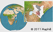 Satellite Location Map of MACHAKOS, highlighted country, highlighted parent region, within the entire country