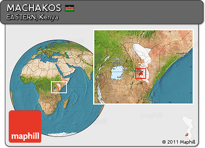 Satellite Location Map of MACHAKOS, highlighted parent region, within the entire country