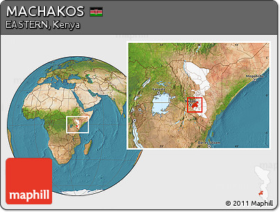 Satellite Location Map of MACHAKOS, highlighted parent region, within the entire country