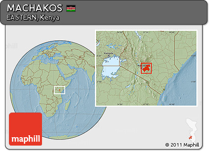 Savanna Style Location Map of MACHAKOS, hill shading