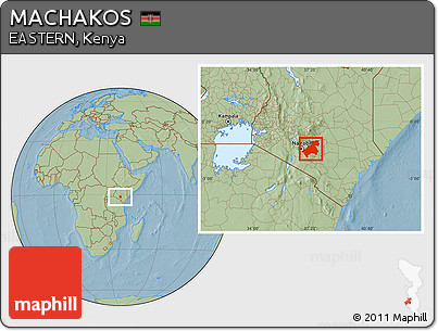 Savanna Style Location Map of MACHAKOS, hill shading