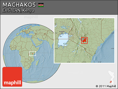 Savanna Style Location Map of MACHAKOS, hill shading