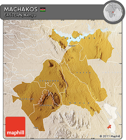 Physical Map of MACHAKOS, lighten