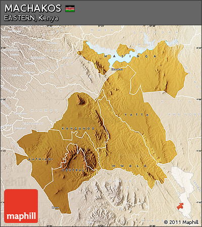 Physical Map of MACHAKOS, lighten