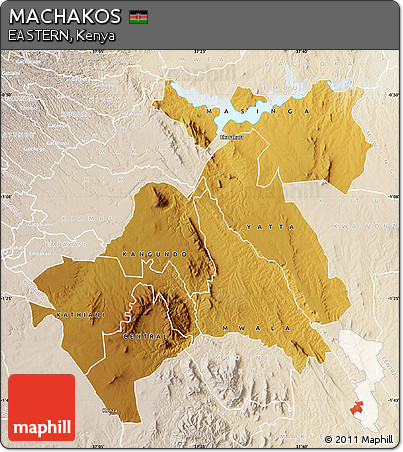 Physical Map of MACHAKOS, lighten