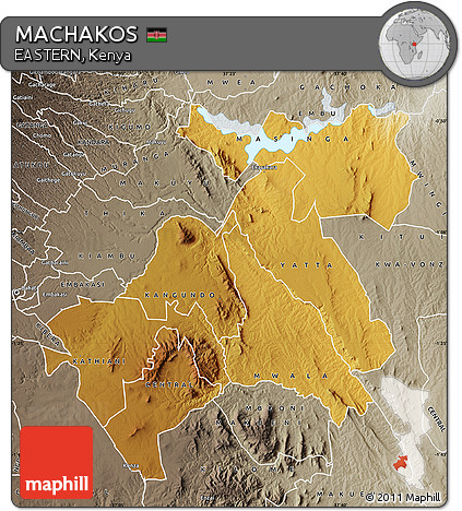 Physical Map of MACHAKOS, semi-desaturated