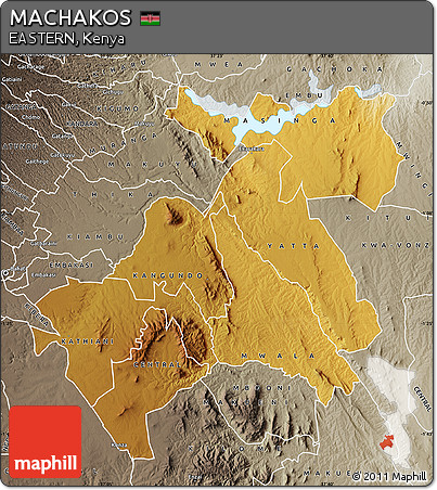 Physical Map of MACHAKOS, semi-desaturated