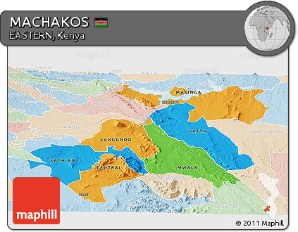 Political Panoramic Map of MACHAKOS, lighten