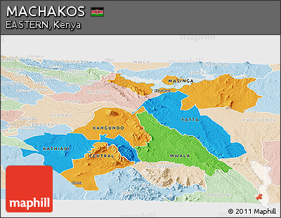 Political Panoramic Map of MACHAKOS, lighten