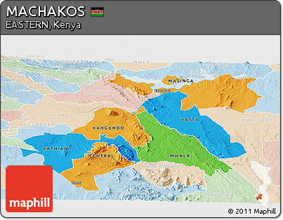 Political Panoramic Map of MACHAKOS, lighten