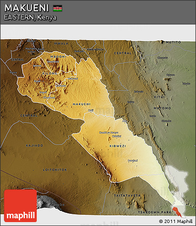 Physical 3D Map of MAKUENI, darken