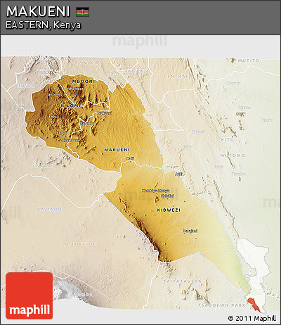 Physical 3D Map of MAKUENI, lighten