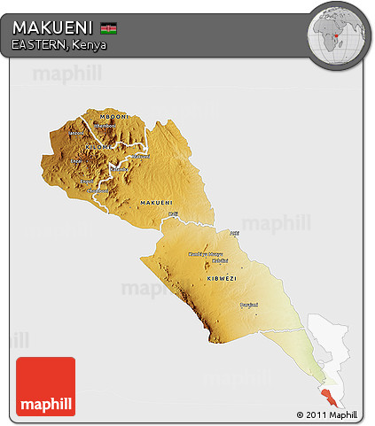 Physical 3D Map of MAKUENI, single color outside