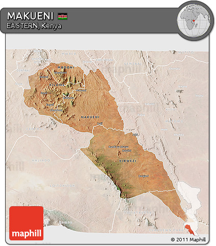 Satellite 3D Map of MAKUENI, lighten