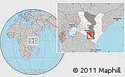 Gray Location Map of MAKUENI, highlighted country, highlighted parent region, within the entire country
