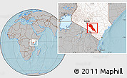 Gray Location Map of MAKUENI, highlighted country, hill shading