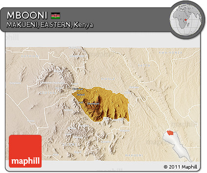 Physical 3D Map of MBOONI, lighten