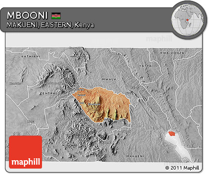 Satellite 3D Map of MBOONI, desaturated