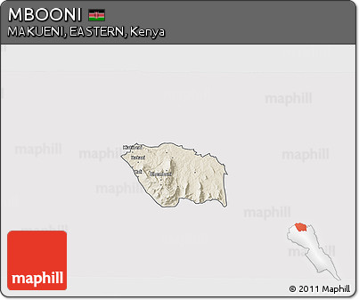 Shaded Relief 3D Map of MBOONI, single color outside