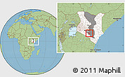 Savanna Style Location Map of MBOONI, highlighted country, highlighted grandparent region, within the entire country
