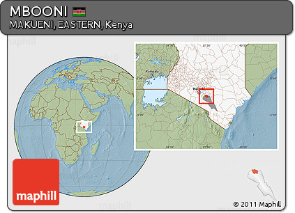 Savanna Style Location Map of MBOONI, highlighted country, highlighted parent region, hill shading