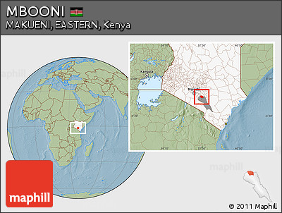 Savanna Style Location Map of MBOONI, highlighted country, highlighted parent region, hill shading