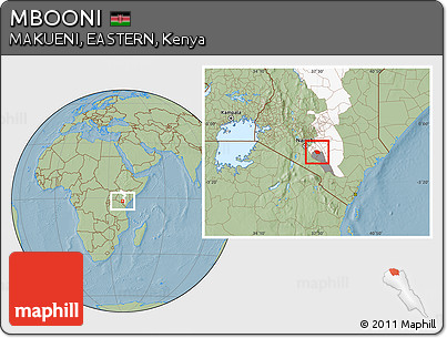 Savanna Style Location Map of MBOONI, highlighted parent region, highlighted grandparent region, hill shading
