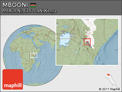 Savanna Style Location Map of MBOONI, highlighted parent region, highlighted grandparent region, hill shading