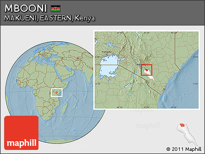 Savanna Style Location Map of MBOONI, highlighted parent region, hill shading