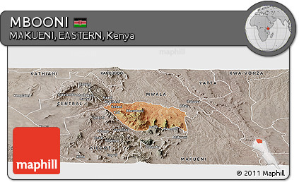 Satellite Panoramic Map of MBOONI, semi-desaturated