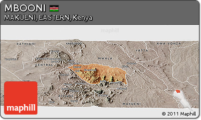 Satellite Panoramic Map of MBOONI, semi-desaturated