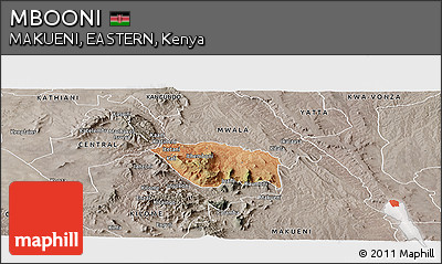 Satellite Panoramic Map of MBOONI, semi-desaturated