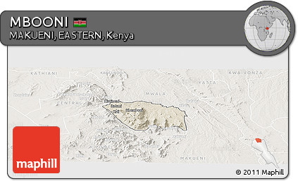 Shaded Relief Panoramic Map of MBOONI, lighten