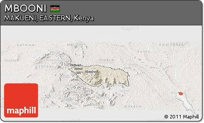 Shaded Relief Panoramic Map of MBOONI, lighten