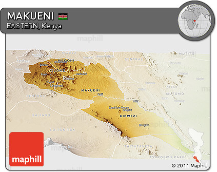 Physical Panoramic Map of MAKUENI, lighten