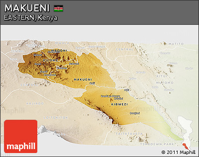 Physical Panoramic Map of MAKUENI, lighten
