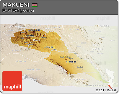 Physical Panoramic Map of MAKUENI, lighten