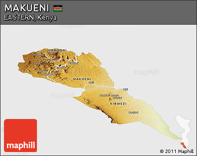 Physical Panoramic Map of MAKUENI, single color outside