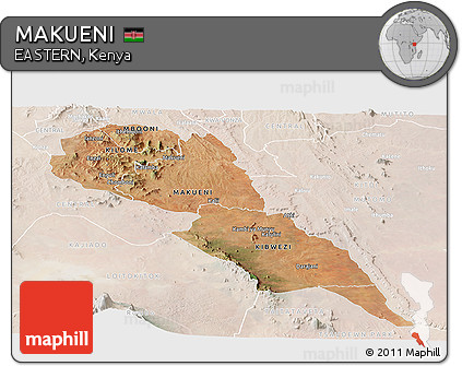 Satellite Panoramic Map of MAKUENI, lighten