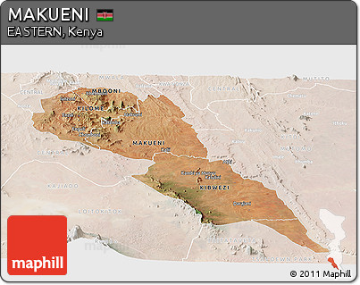 Satellite Panoramic Map of MAKUENI, lighten