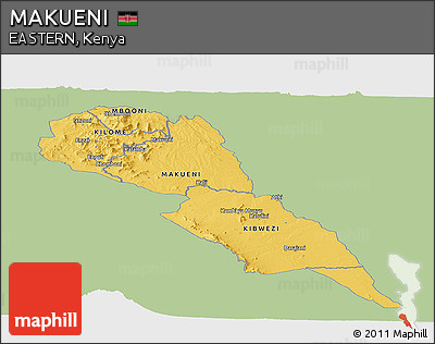 Savanna Style Panoramic Map of MAKUENI, single color outside