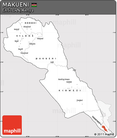 Silver Style Simple Map of MAKUENI, cropped outside