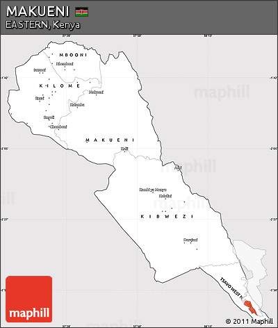 Silver Style Simple Map of MAKUENI, cropped outside