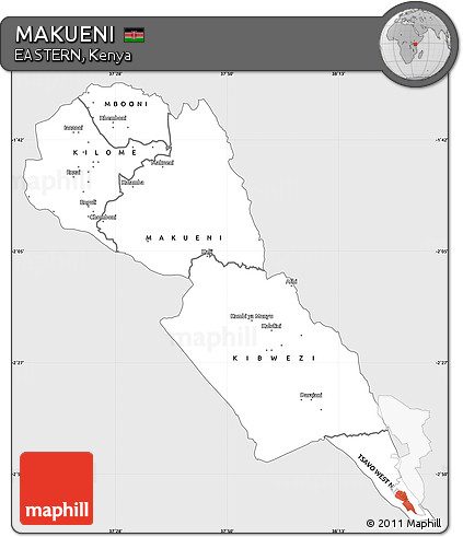 Silver Style Simple Map of MAKUENI, single color outside