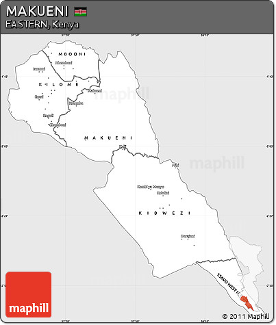 Silver Style Simple Map of MAKUENI, single color outside