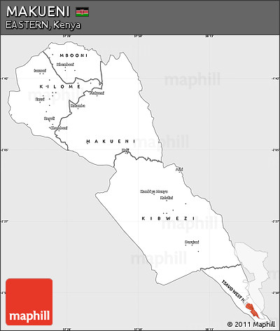 Silver Style Simple Map of MAKUENI, single color outside